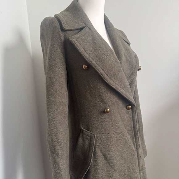 Club Monaco Wool Blend Military Coat | Olive Brown Tailored Longline Jacket XS - Picture 4 of 11